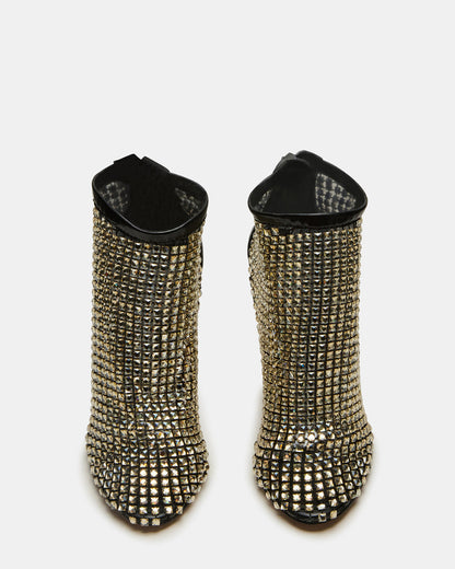 DANCIN Gold Multi Stiletto Heeled Mesh Rhinestone Women's Ankle Boot | Steve Madden