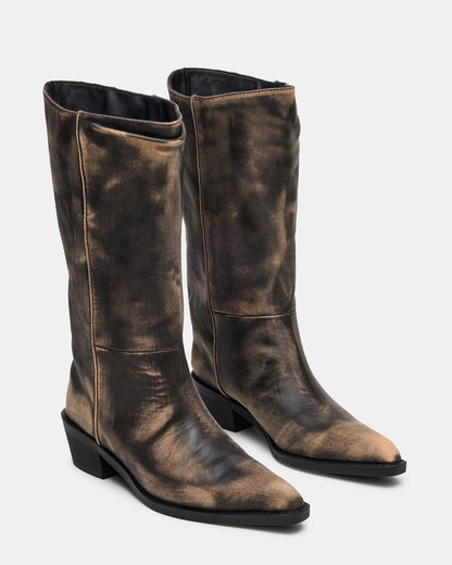 RAPTOR Black Distressed Pointed-Toe Block Heel Western Women's Boot | Steve Madden
