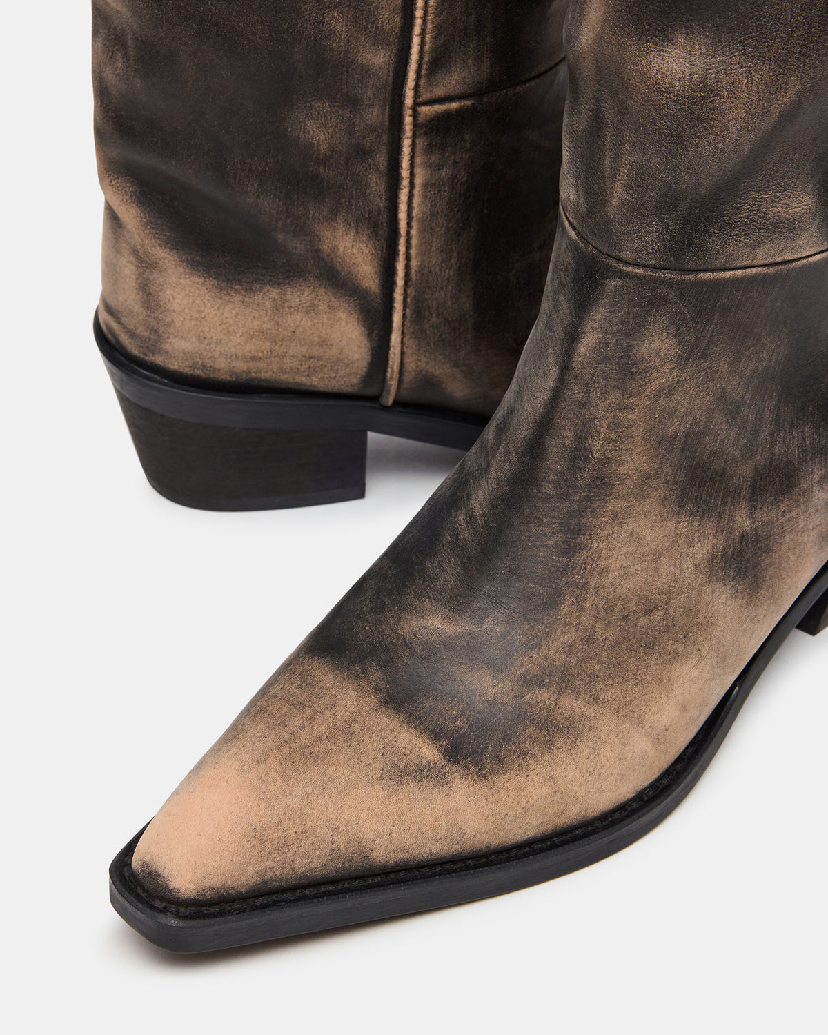 RAPTOR Black Distressed Pointed-Toe Block Heel Western Women's Boot | Steve Madden