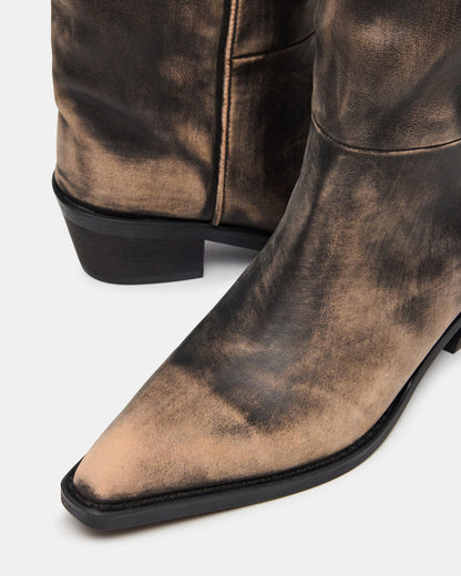 RAPTOR Black Distressed Pointed-Toe Block Heel Western Women's Boot | Steve Madden