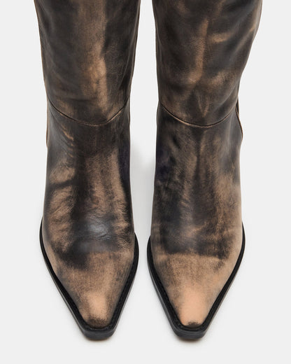 RAPTOR Black Distressed Pointed-Toe Block Heel Western Women's Boot | Steve Madden