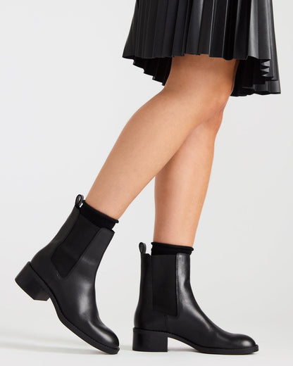 KAPLAN Black Leather Chelsea Block Heel Women's Ankle Boot | Steve Madden