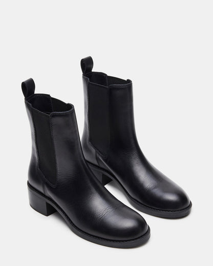 KAPLAN Black Leather Chelsea Block Heel Women's Ankle Boot | Steve Madden