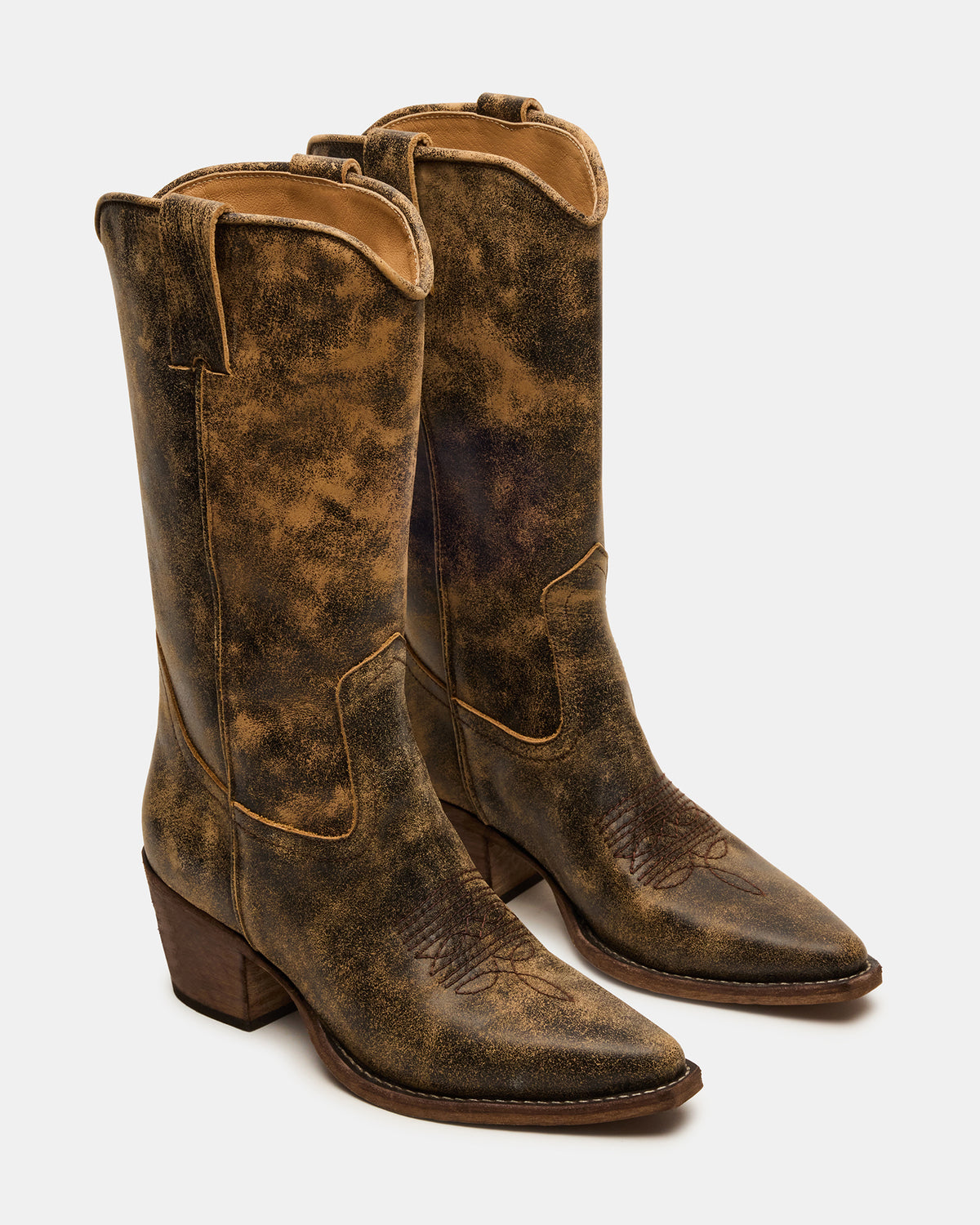 ALBANY Brown Distressed Pointed-Toe Women's Western Boot | Steve Madden