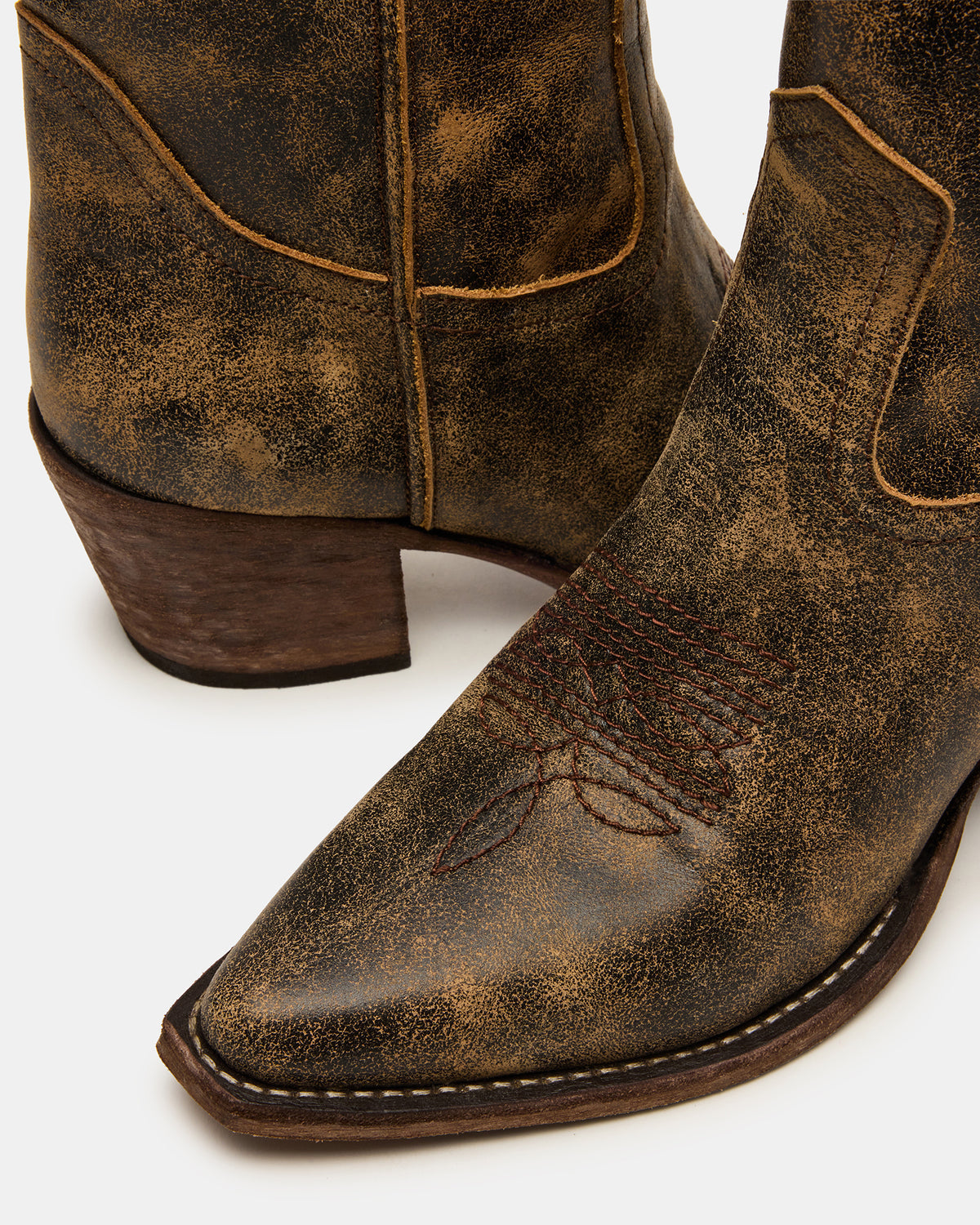 ALBANY Brown Distressed Pointed-Toe Women's Western Boot | Steve Madden