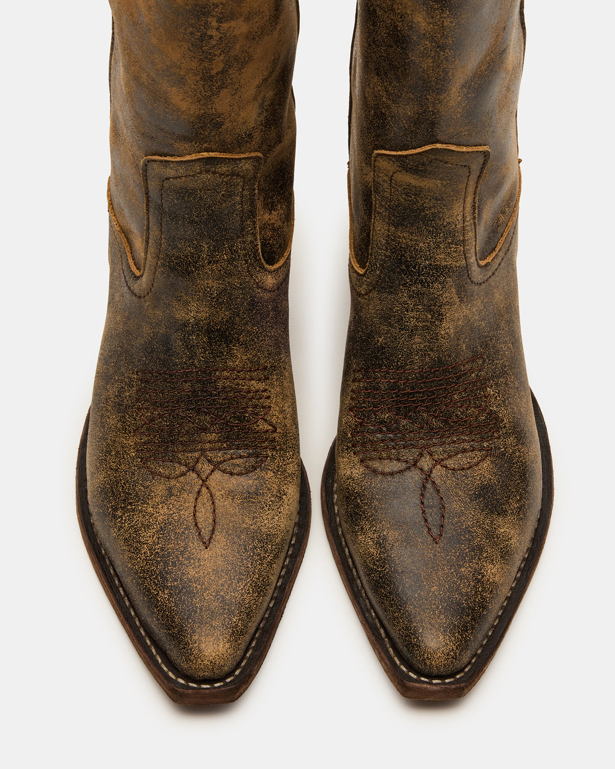 ALBANY Brown Distressed Pointed-Toe Women's Western Boot | Steve Madden