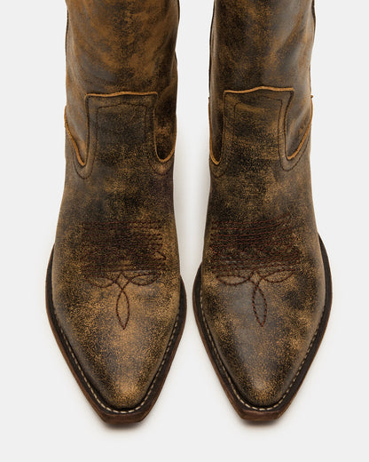 ALBANY Brown Distressed Pointed-Toe Women's Western Boot | Steve Madden