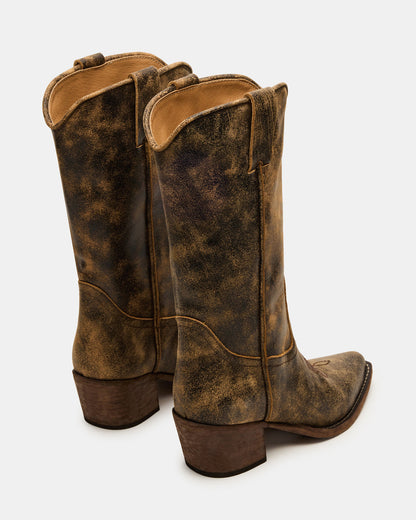 ALBANY Brown Distressed Pointed-Toe Women's Western Boot | Steve Madden