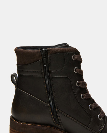 TUFF Dark Brown Lace-Up Block Heel Women's Ankle Boot | Steve Madden