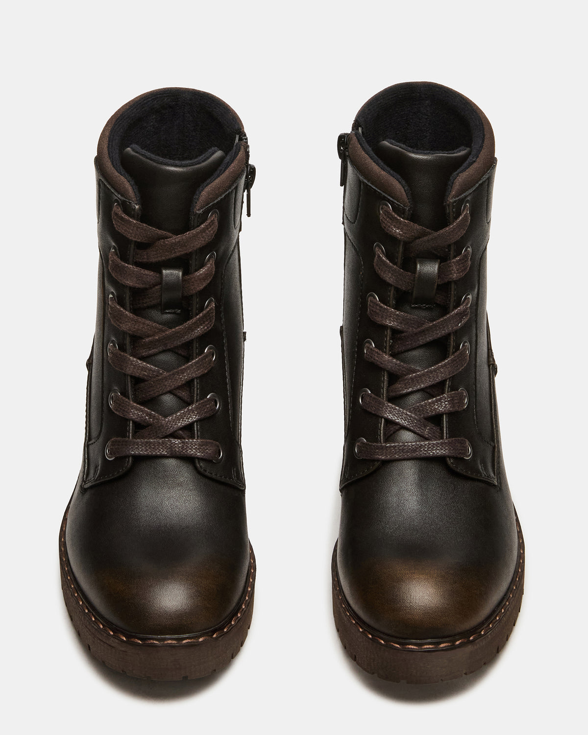 TUFF Dark Brown Lace-Up Block Heel Women's Ankle Boot | Steve Madden