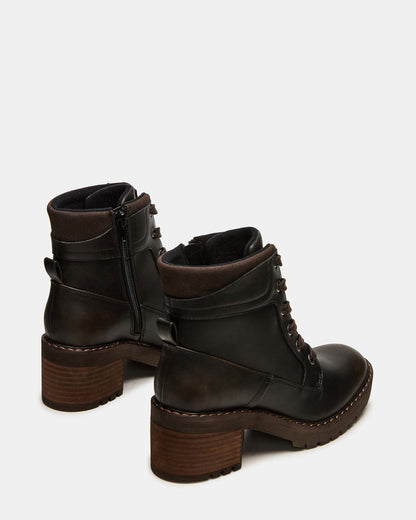 TUFF Dark Brown Lace-Up Block Heel Women's Ankle Boot | Steve Madden