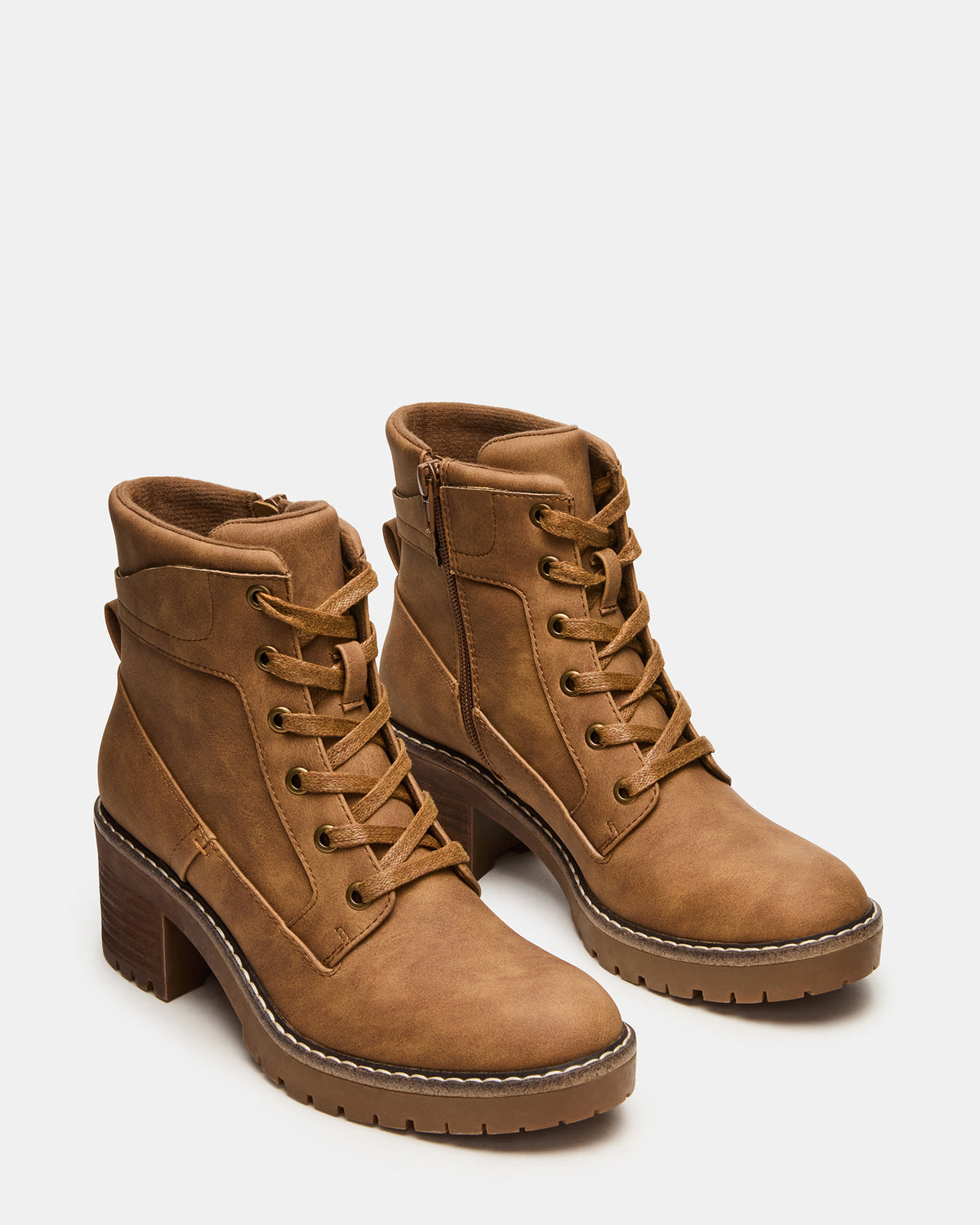 TUFF Taupe Lace-Up Block Heel Women's Ankle Boot | Steve Madden
