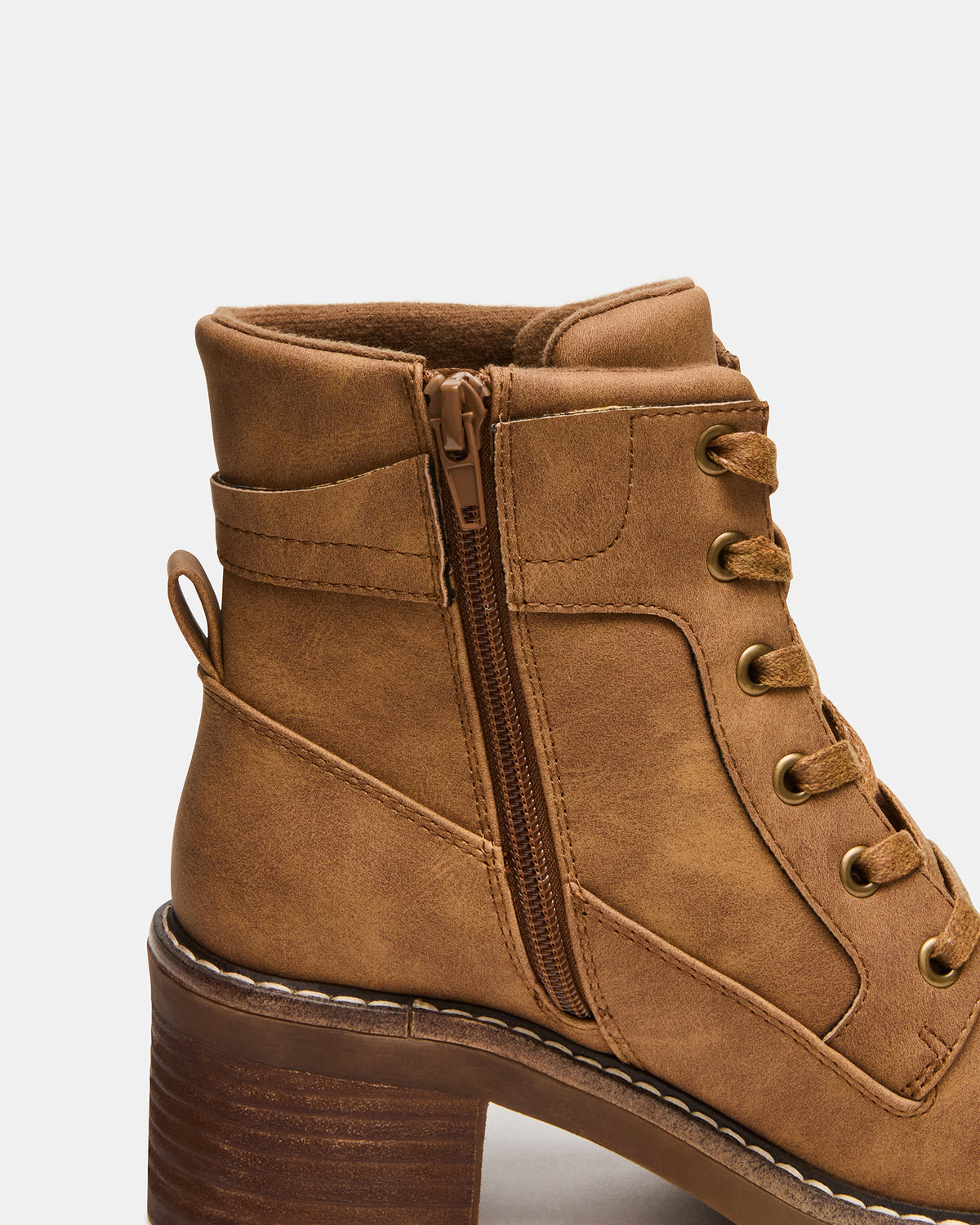 TUFF Taupe Lace-Up Block Heel Women's Ankle Boot | Steve Madden