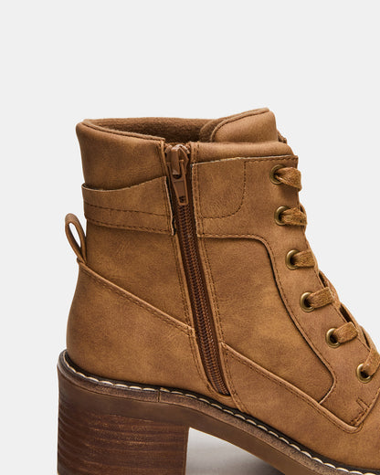 TUFF Taupe Lace-Up Block Heel Women's Ankle Boot | Steve Madden