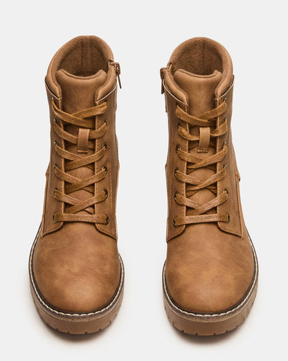 TUFF Taupe Lace-Up Block Heel Women's Ankle Boot | Steve Madden