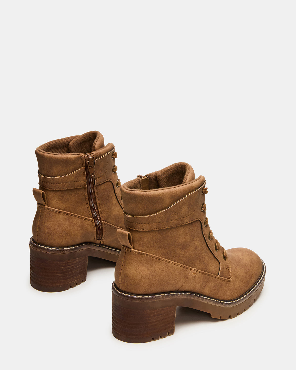 TUFF Taupe Lace-Up Block Heel Women's Ankle Boot | Steve Madden