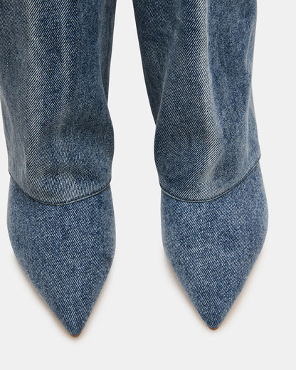 LUCA Denim Fabric Pointed-Toe Cuffed Kitten Heel Women's Boot | Steve Madden