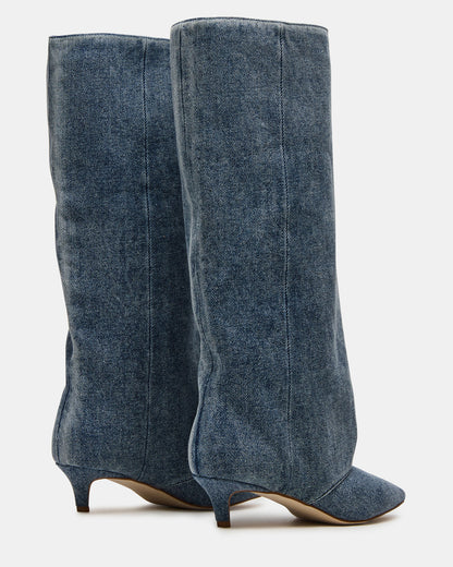 LUCA Denim Fabric Pointed-Toe Cuffed Kitten Heel Women's Boot | Steve Madden
