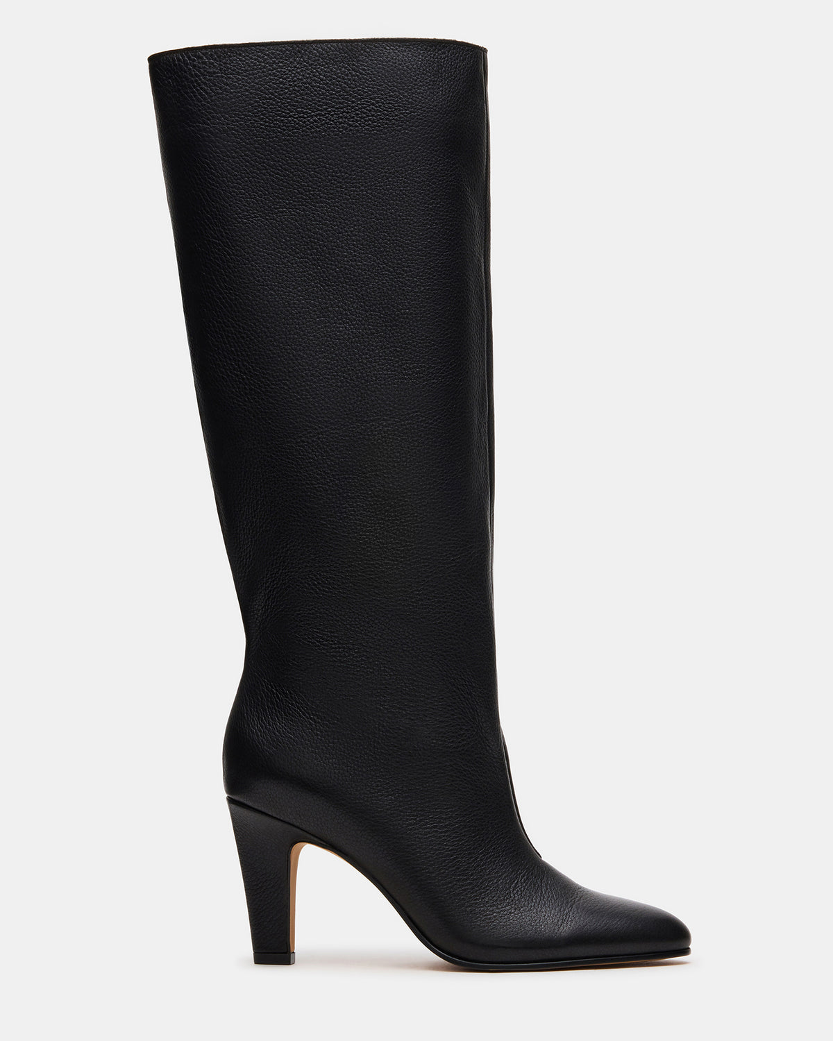 RIZK Black Leather Knee-High Rounded Toe Heeled Women's Boot | Steve Madden