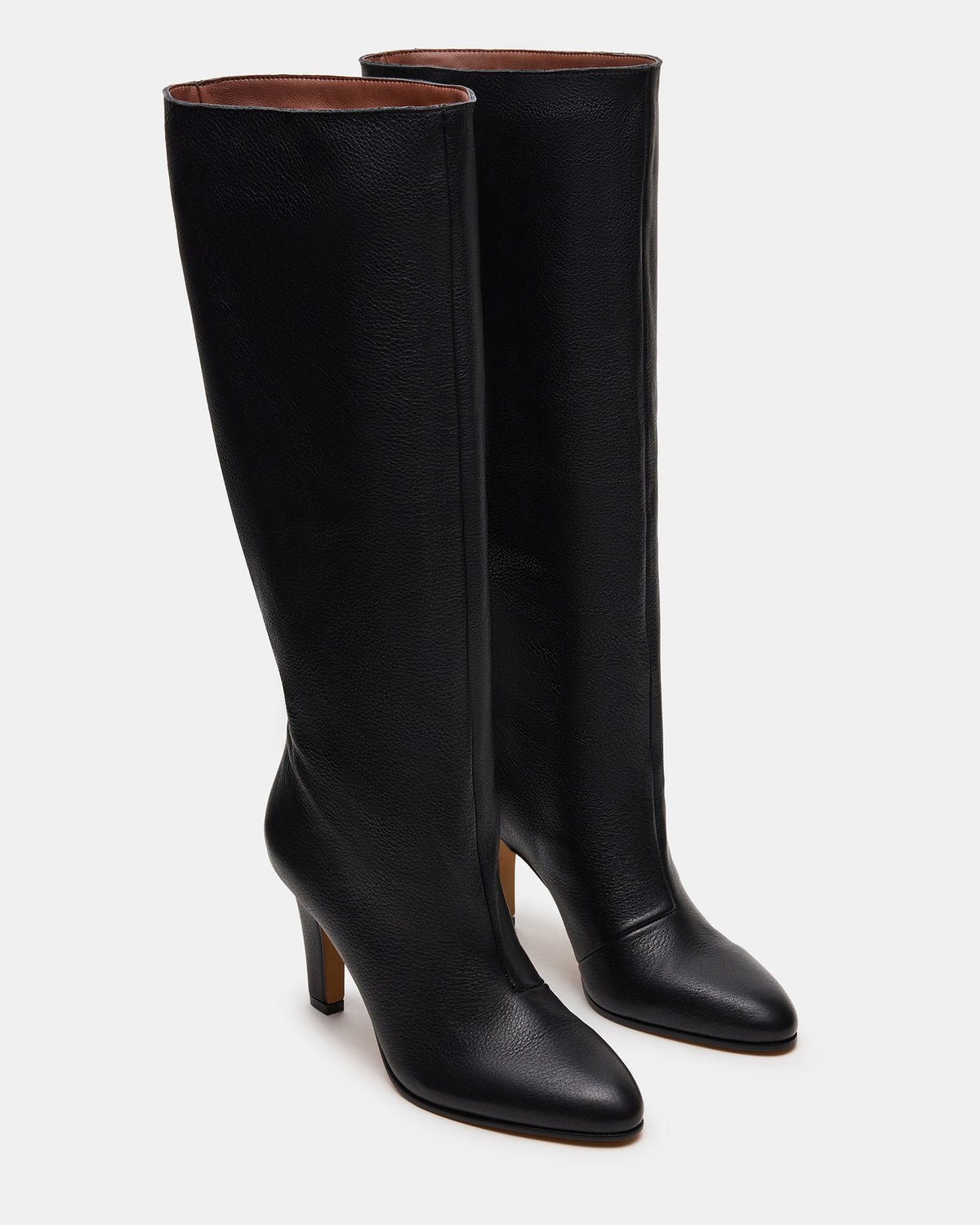 RIZK Black Leather Knee-High Rounded Toe Heeled Women's Boot | Steve Madden