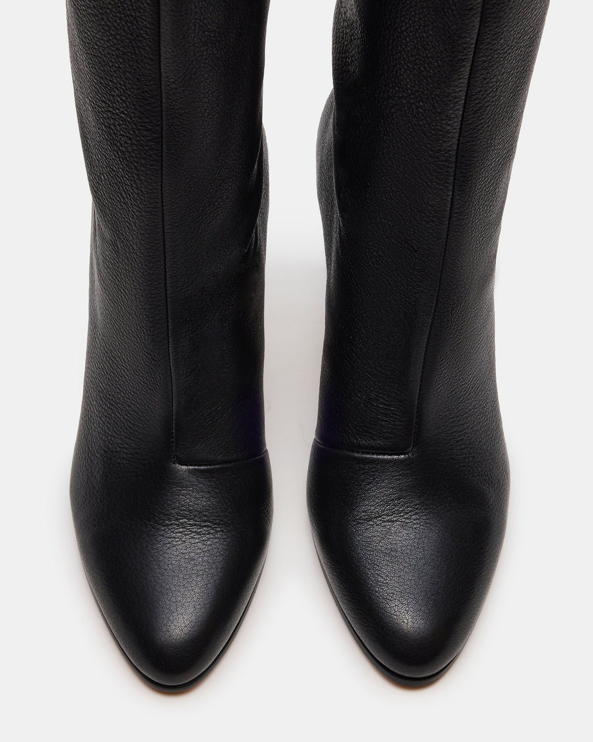 RIZK Black Leather Knee-High Rounded Toe Heeled Women's Boot | Steve Madden