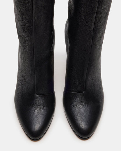 RIZK Black Leather Knee-High Rounded Toe Heeled Women's Boot | Steve Madden