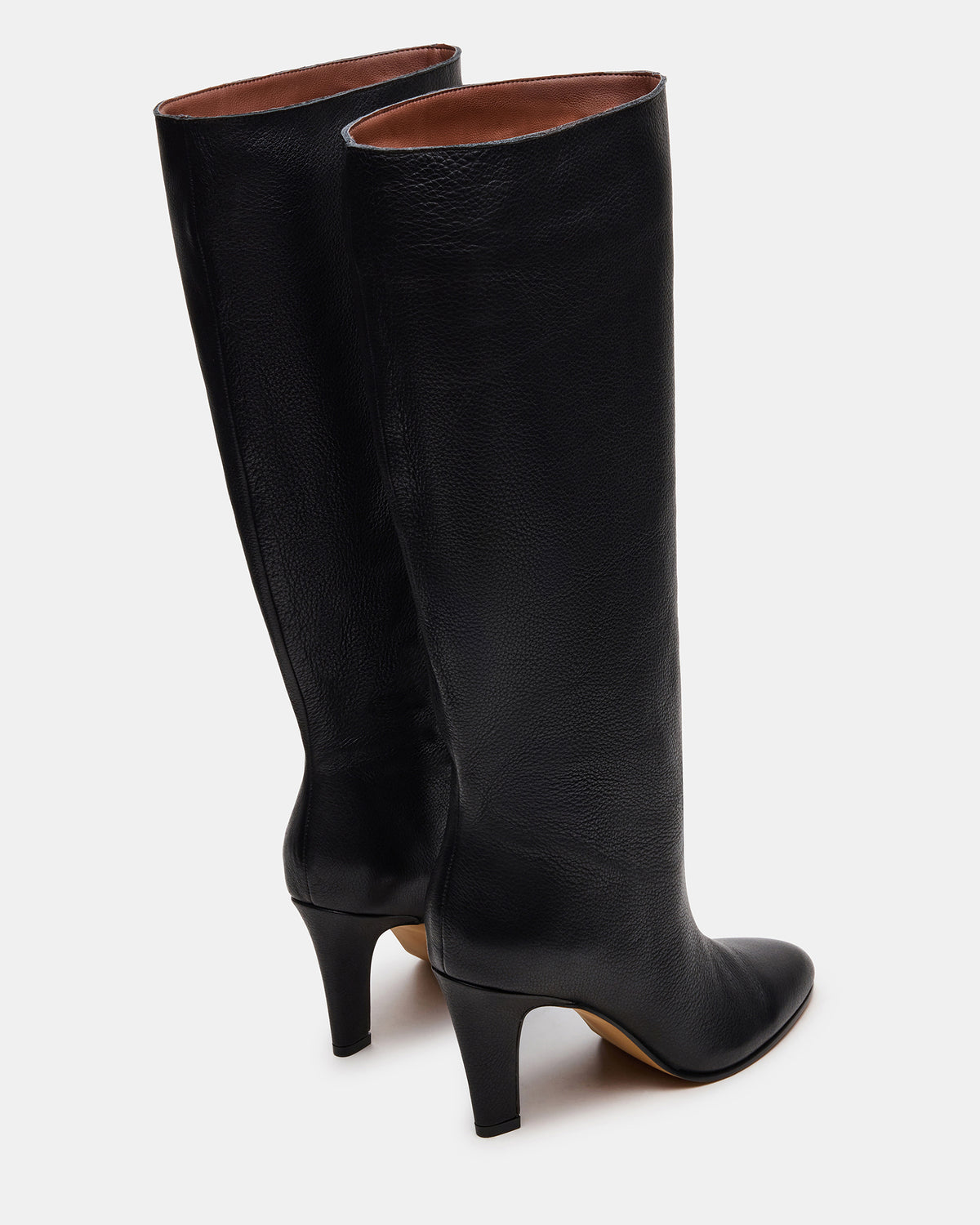 RIZK Black Leather Knee-High Rounded Toe Heeled Women's Boot | Steve Madden