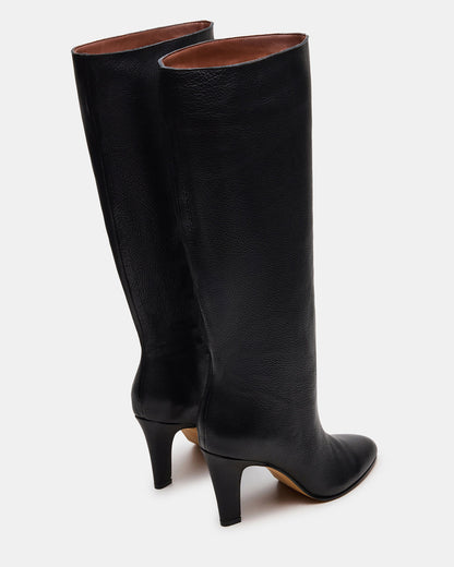 RIZK Black Leather Knee-High Rounded Toe Heeled Women's Boot | Steve Madden