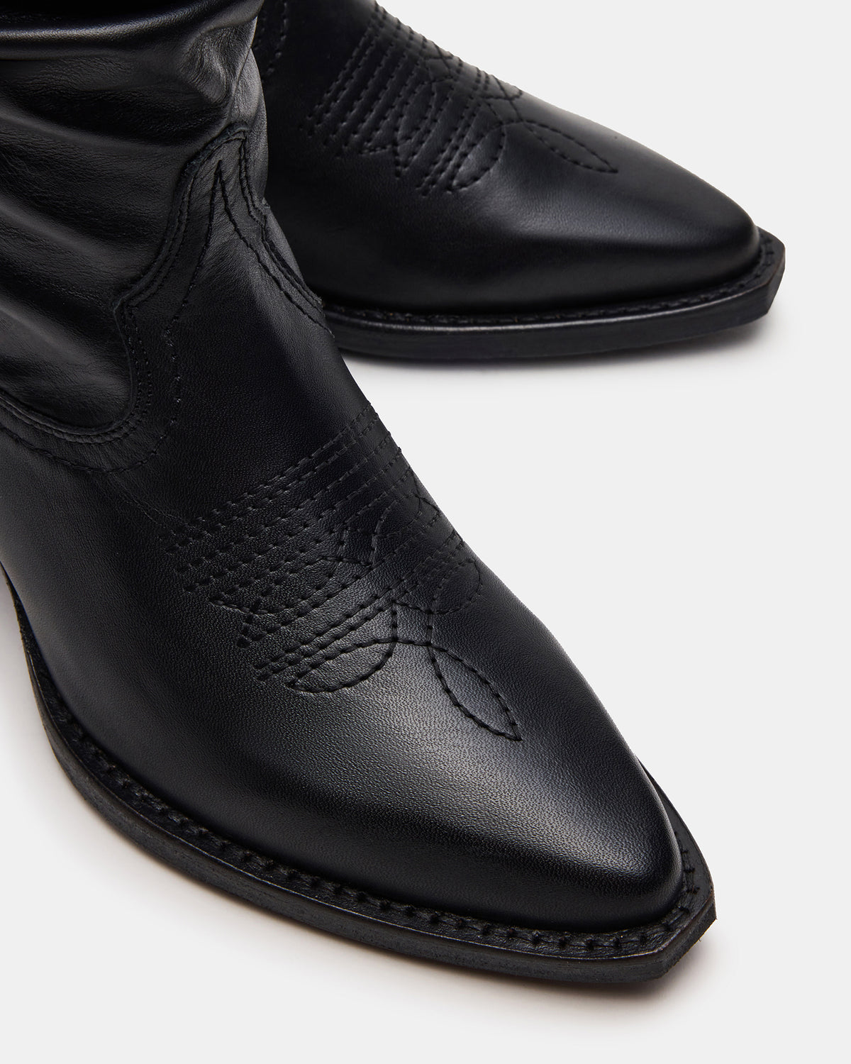 STAGE Black Leather Pointed-Toe Scrunched Western Women's Boot | Steve Madden