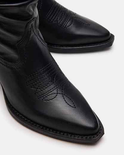 STAGE Black Leather Pointed-Toe Scrunched Western Women's Boot | Steve Madden