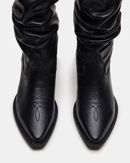 STAGE Black Leather Pointed-Toe Scrunched Western Women's Boot | Steve Madden