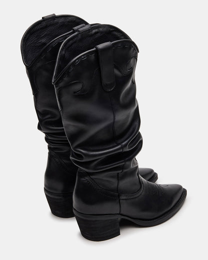 STAGE Black Leather Pointed-Toe Scrunched Western Women's Boot | Steve Madden