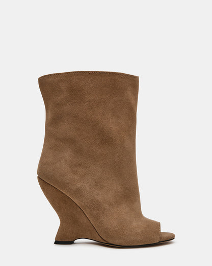 RYLIX Taupe Suede Wedge Peep-Toe Women's Ankle Boot | Steve Madden