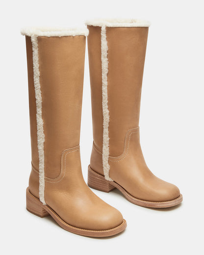 RIGGS Faux Fur Banana Leather Square-Toe Women's Boot | Steve Madden