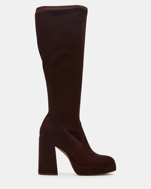 TWAIN Brown Wide Calf Knee-High Block Heel Women's Boot | Steve Madden