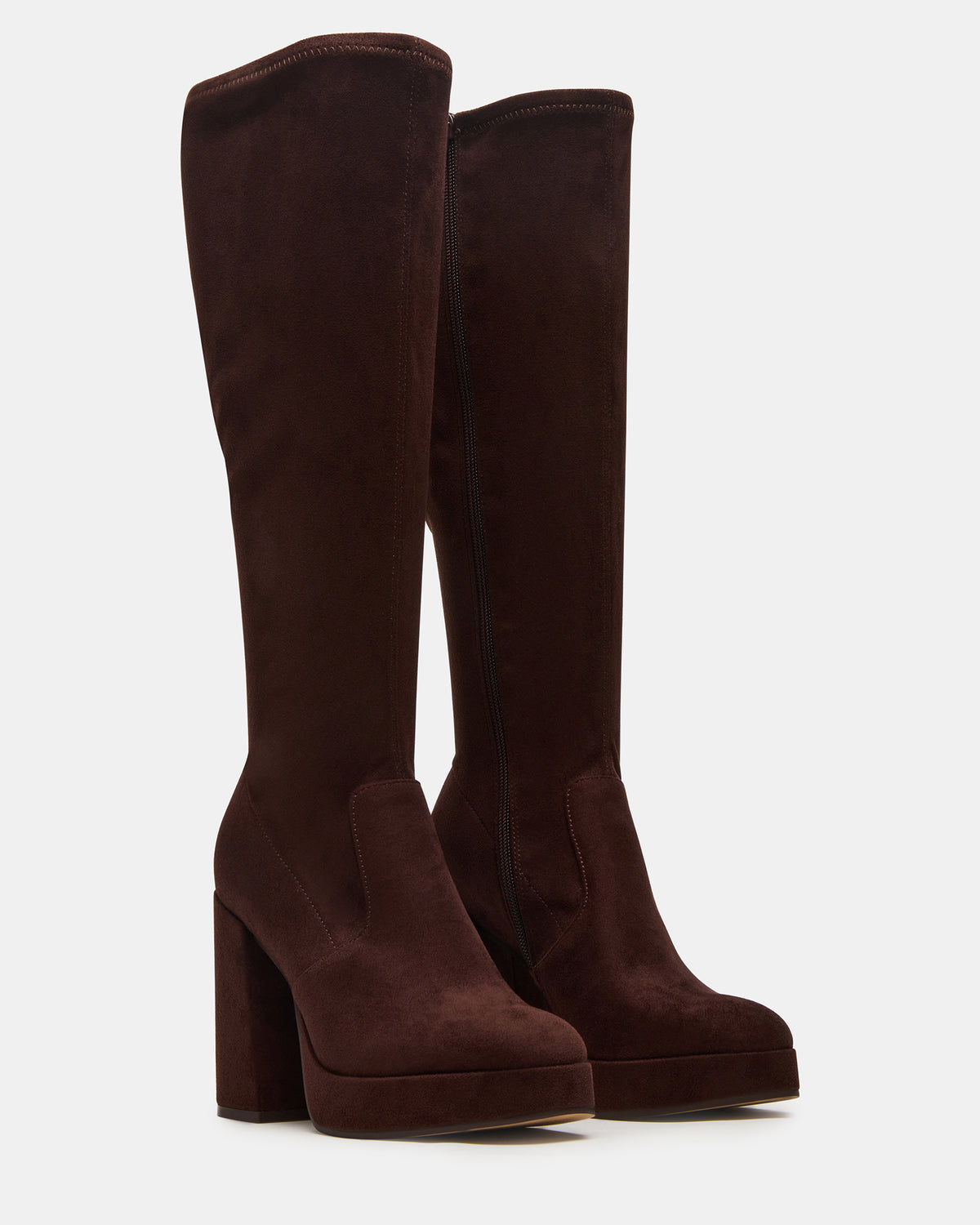 TWAIN Brown Wide Calf Knee-High Block Heel Women's Boot | Steve Madden