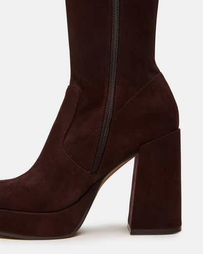 TWAIN Brown Wide Calf Knee-High Block Heel Women's Boot | Steve Madden