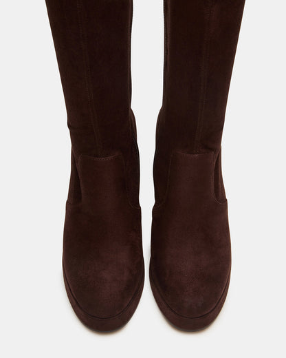 TWAIN Brown Wide Calf Knee-High Block Heel Women's Boot | Steve Madden