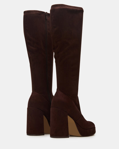 TWAIN Brown Wide Calf Knee-High Block Heel Women's Boot | Steve Madden