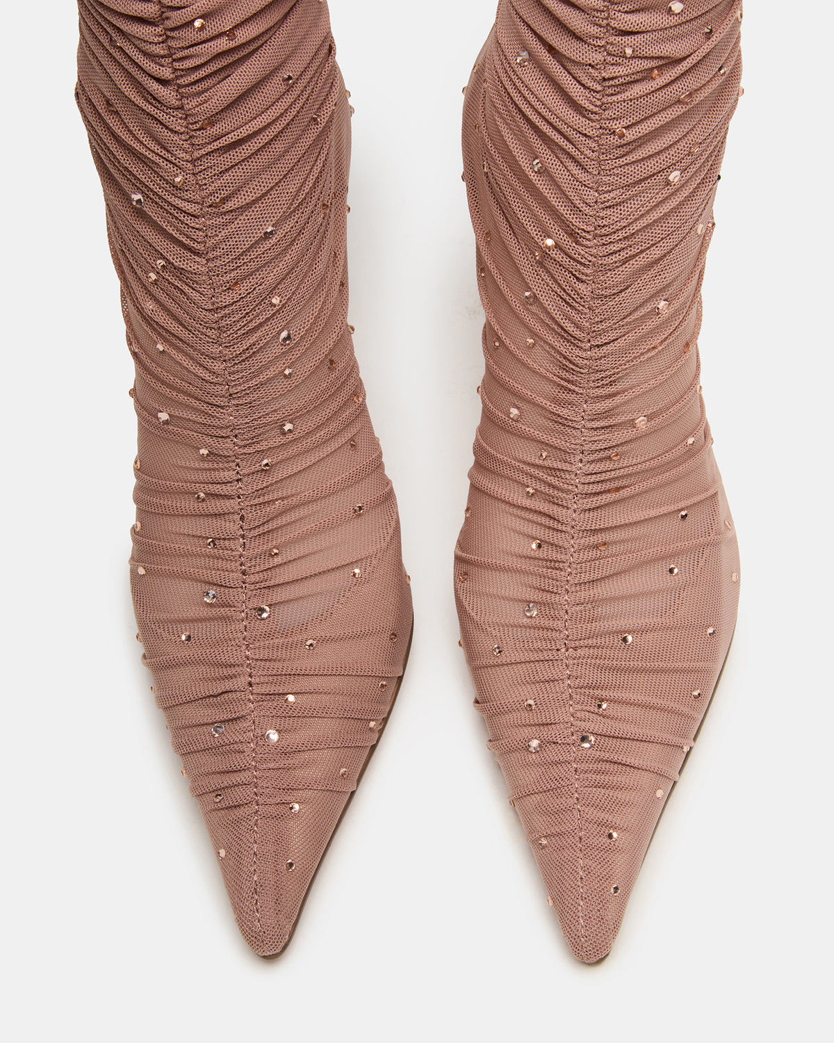 RASHIDA Blush Mesh Over-The-Knee Pointed-Toe Rhinestone Stiletto Heel Women's Boot | Steve Madden