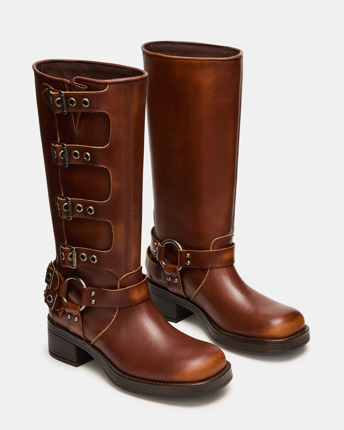 ROCKY Cognac Distressed Knee-High Moto Women's Boot | Steve Madden