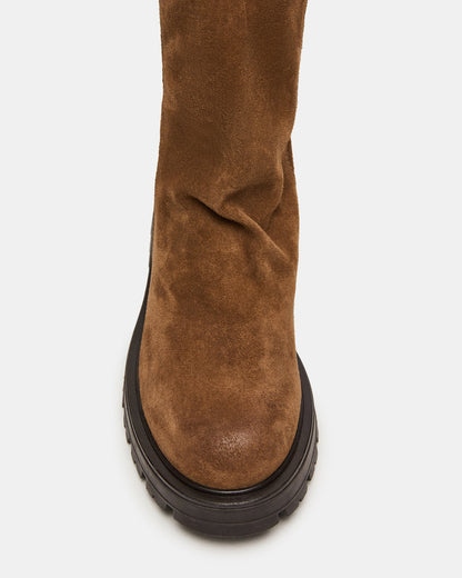LAMI Dark Taupe Suede Lug Sole Women's Ankle Boot | Steve Madden