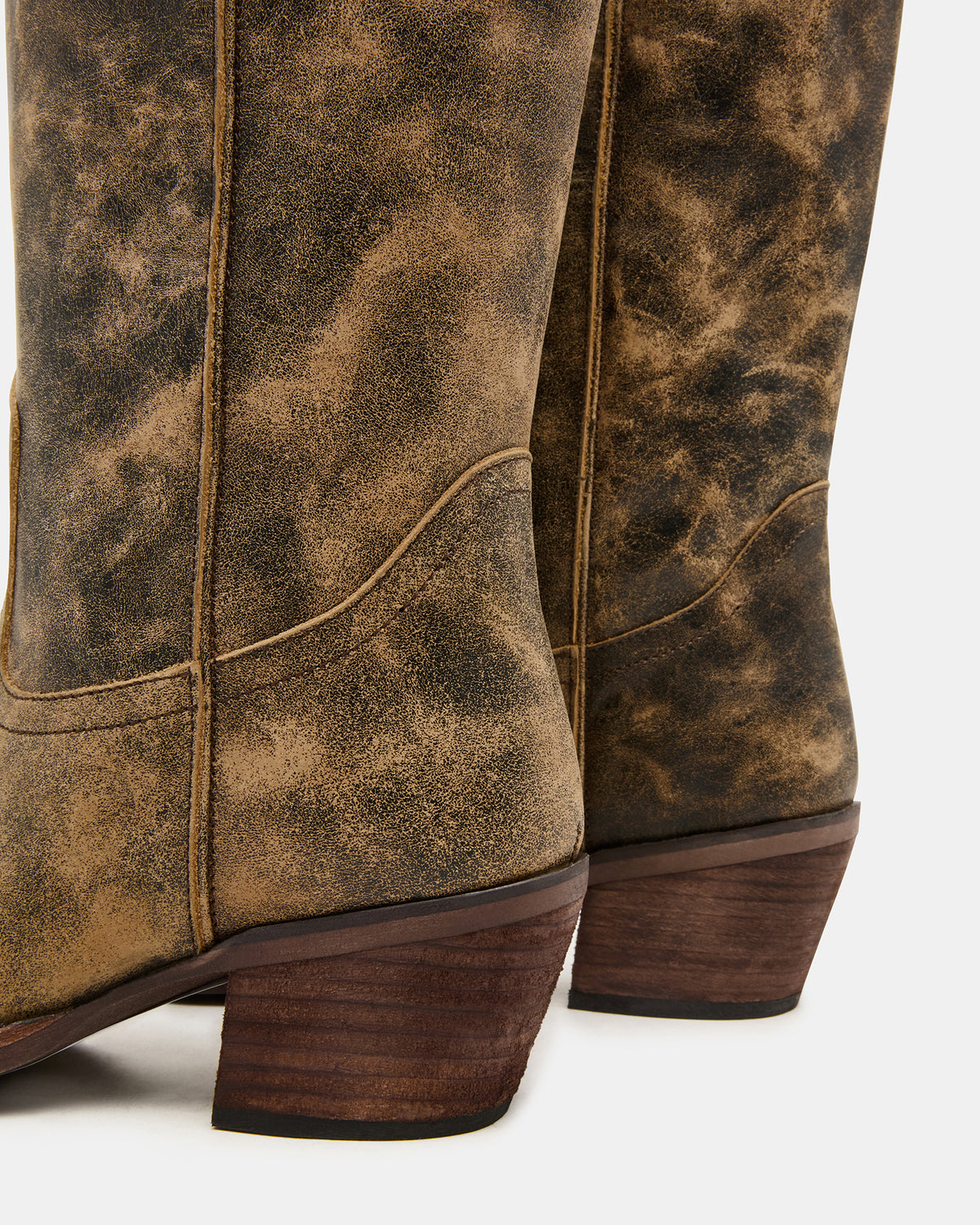 ALBANY Brown Distressed Wide Calf Pointed-Toe Women's Western Boot | Steve Madden