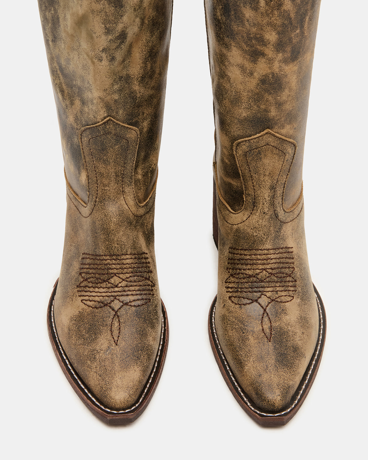 ALBANY Brown Distressed Wide Calf Pointed-Toe Women's Western Boot | Steve Madden
