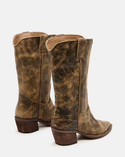 ALBANY Brown Distressed Wide Calf Pointed-Toe Women's Western Boot | Steve Madden