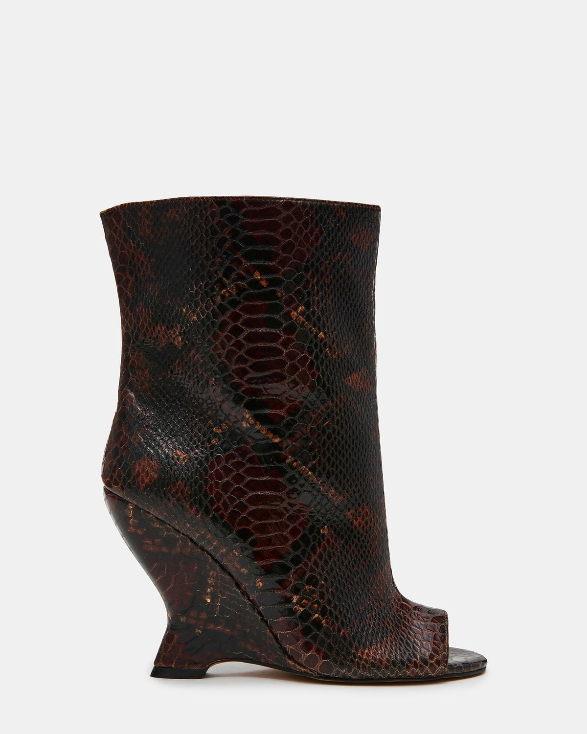 RYLIX Brown Snake Wedge Peep-Toe Women's Ankle Boot | Steve Madden