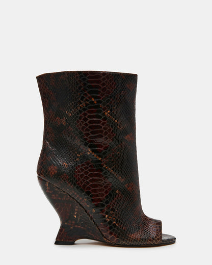 RYLIX Brown Snake Wedge Peep-Toe Women's Ankle Boot | Steve Madden