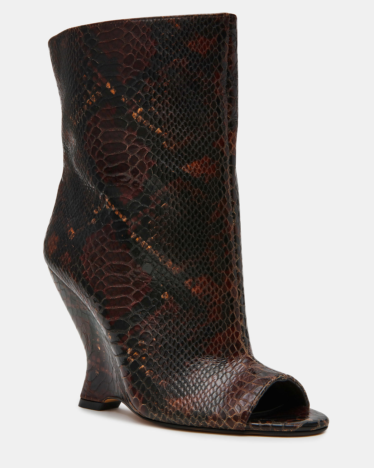 RYLIX Brown Snake Wedge Peep-Toe Women's Ankle Boot | Steve Madden