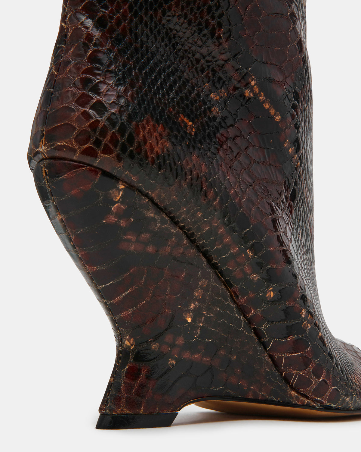 RYLIX Brown Snake Wedge Peep-Toe Women's Ankle Boot | Steve Madden