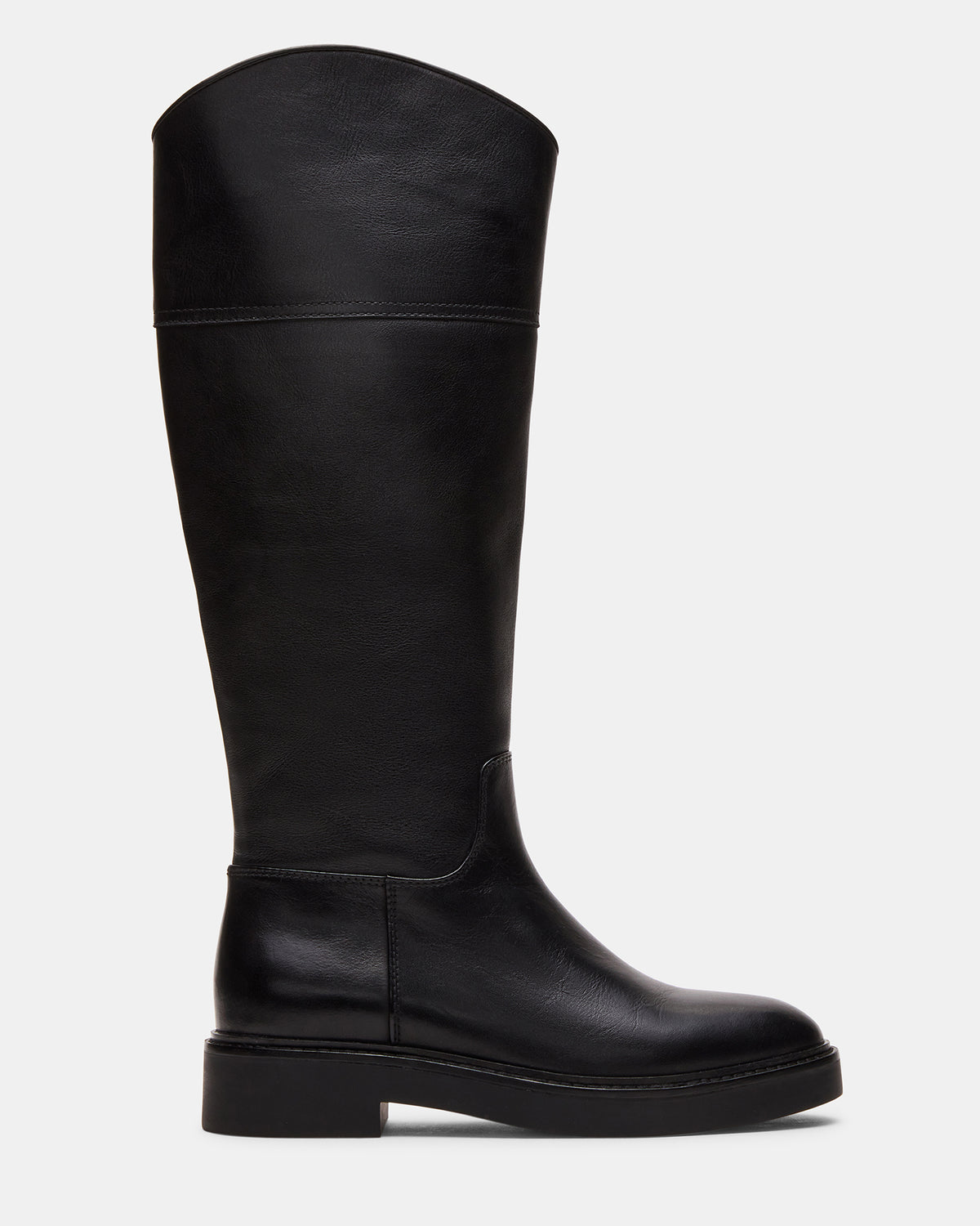RADKE Black Leather Knee-High Rounded Toe Riding Women's Boot | Steve Madden